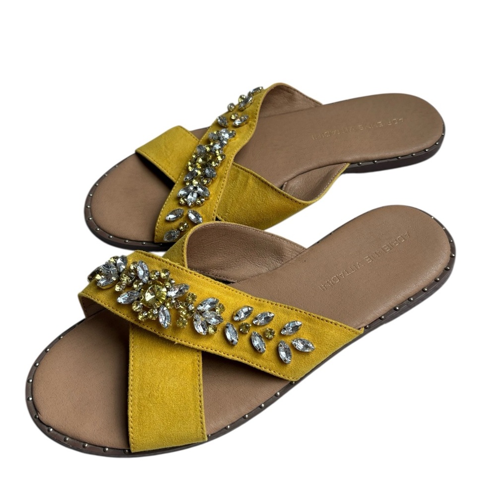 Adrienne Vittadini Yellow Sandals with Rhinestone Embellishments